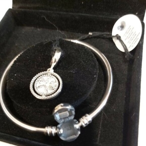Authentic Pandora Sterling Silver Family Tree Bangle GIFT SET B801156-17- 6.7 in - Picture 1 of 5
